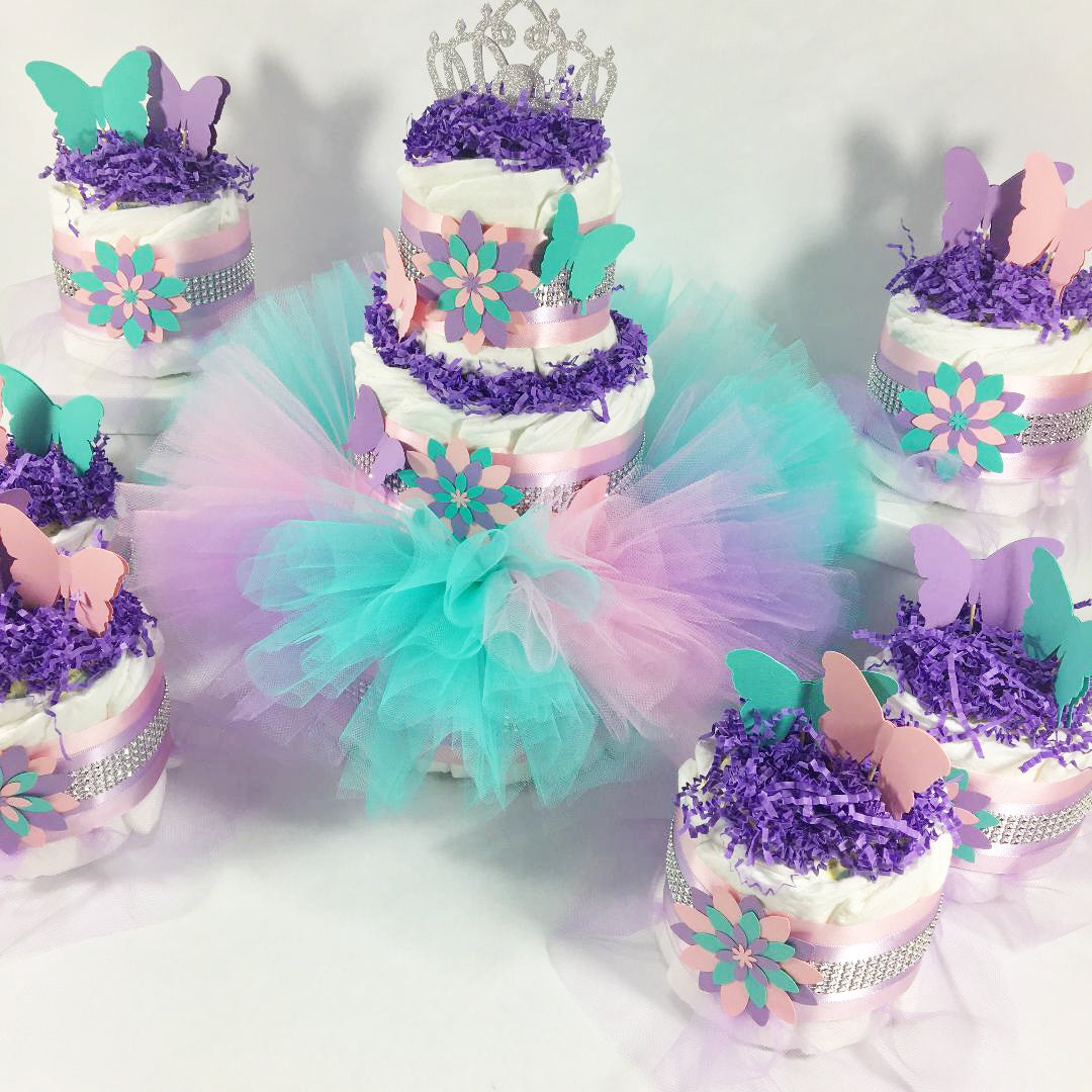 Blue Purple And Turquoise Baby Shower Decorations Furuix White