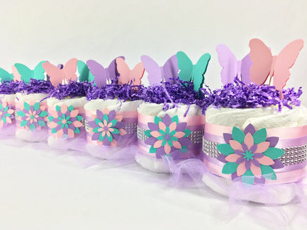 Lavender, Pink, and Teal Mini Butterfly Tutu Cakes