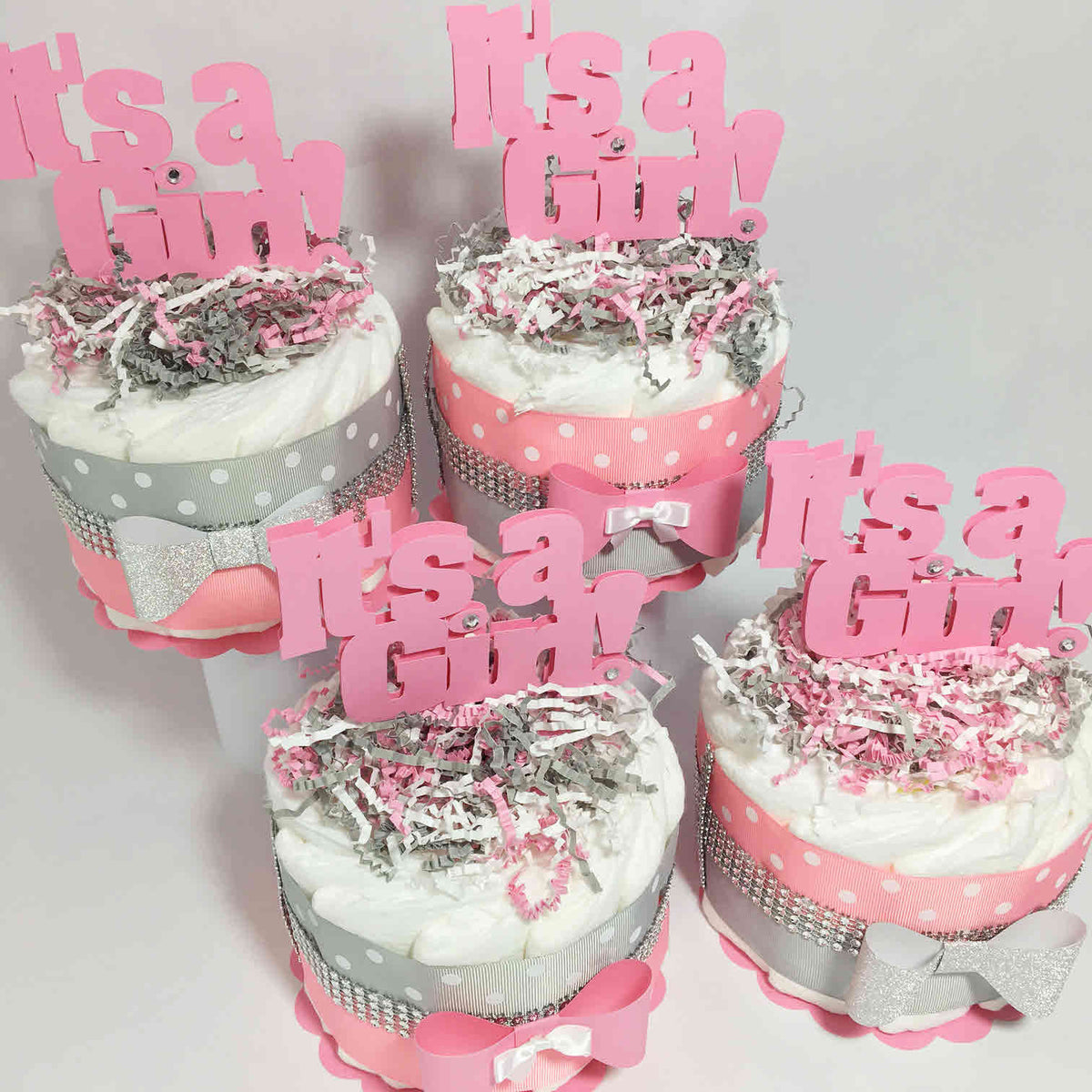 Pink and Gray It's A Girl 1Tier Diaper Cake Centerpiece Set Nepheryn