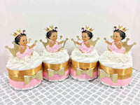 Pink & Gold Princess Mini Diaper Cakes, Brown