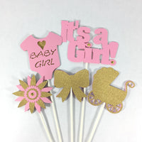 It's A Girl Centerpiece Sticks, Pink, Gold