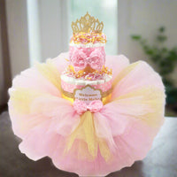 Pink & Silver Tutu Princess Girl Diaper Cake Centerpiece - 3 Layer
