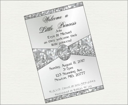 Silver Glitter Princess Baby Shower Invite