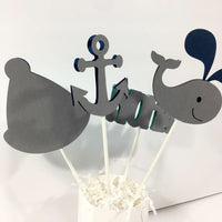 Nautical & Whale Centerpiece Sticks- Navy, Aqua, & Gray