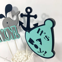 Nautical & Whale Centerpiece Sticks- Navy, Aqua, & Gray
