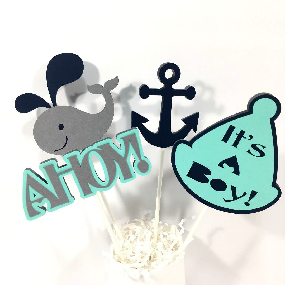 Nautical \u0026 Whale Centerpiece Sticks- Navy, Aqua, \u0026 Gray| Nepheryn Party, image size:1080x1080