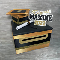 Graduation Card Box - Black, Old Gold 10x10