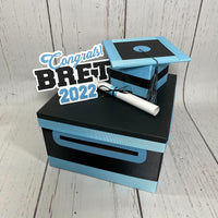 Graduation Card Box - Black, Light Blue 10x10