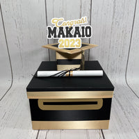 Graduation Card Box - Black, Light Gold 10x10