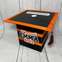 Graduation Cap Card Box - Black, Orange 8x8 8x8 Style 2