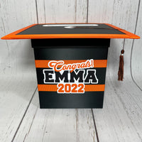 Graduation Cap Card Box - Black, Orange 8x8 8x8 Style 2