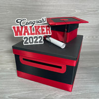 Graduation Card Box - Black, Red 10x10