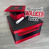 Graduation Card Box - Black, Red 10x10