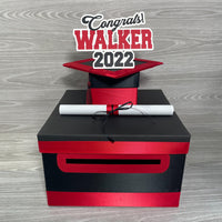 Graduation Card Box - Black, Red 10x10