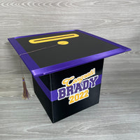 Graduation Cap Card Box - Black, Purple, Yellow Gold 8x8 Style 4