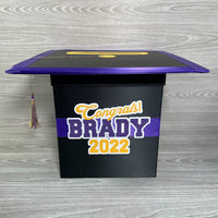 Graduation Cap Card Box - Black, Purple, Yellow Gold 8x8 Style 4