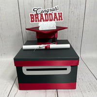 Graduation Card Box - Black, Scarlet, Gray 10x10