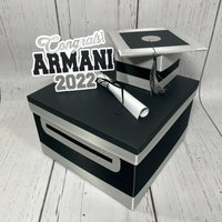 Graduation Card Box - Black, Silver 10x10