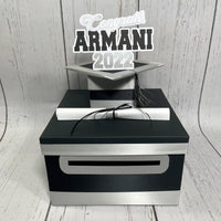 Graduation Card Box - Black, Silver 10x10