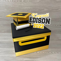 Graduation Card Box - Black, Yellow Gold 10x10