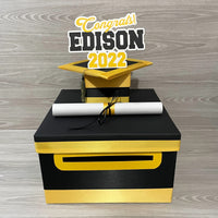 Graduation Card Box - Black, Yellow Gold 10x10