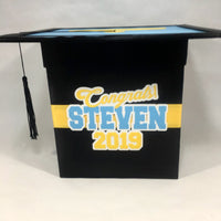 Graduation Party Card Box - Light Blue, Yellow, Black Style 4