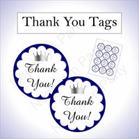 Royal Blue & Silver Little Prince Baby Shower Thank You Tags