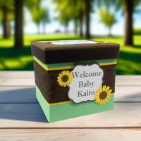 Mint, Yellow, & Brown Sunflower Raffle Ticket Box