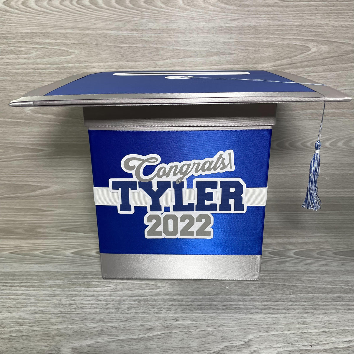 Graduation Cap Card Box - Royal Blue, Gray 