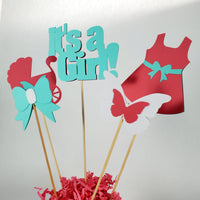 It's a Girl Centerpiece Sticks - Coral, Aqua