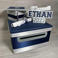 Graduation Card Box - Deep Navy, Silver 10x10