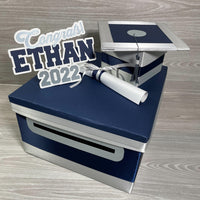 Graduation Card Box - Deep Navy, Silver 10x10