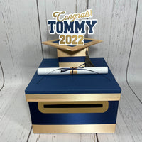 Graduation Card Box - Deep Navy, Light Gold 10x10