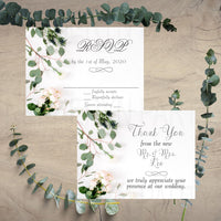 Eucalyptus & Blush Rose Wedding RSVP Cards & Thank You Notes