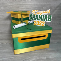 Graduation Card Box - Kelly Green, Yellow Gold 10x10