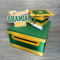 Graduation Card Box - Kelly Green, Yellow Gold 10x10