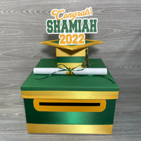 Graduation Card Box - Kelly Green, Yellow Gold 10x10