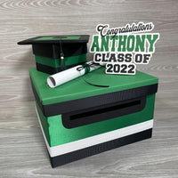 Graduation Card Box - Kelly Green, Black 10x10