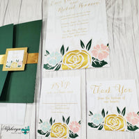 Gold, Mint, Coral, & Green Floral Wedding Invitation Set