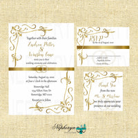 Gold & White Elegant Wedding Invite, RSVP Cards, & Thank You Notes