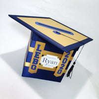 Graduation Cap Card Box - Navy, Gold 8x8 Style 6