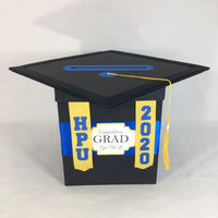 Graduation Cap Card Box - Royal Blue, Yellow Gold, Black 8x8 Style 6