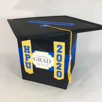 Graduation Cap Card Box - Royal Blue, Yellow Gold, Black 8x8 Style 6