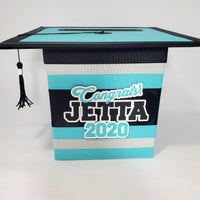 Graduation Cap Card Box - Turquoise, Gray, Black