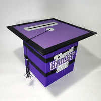 Graduation Cap Card Box - Purple, Black, Silver