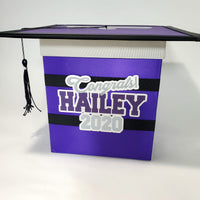 Graduation Cap Card Box - Purple, Black, Silver