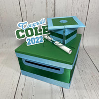 Green & Light Blue Graduation Card Box