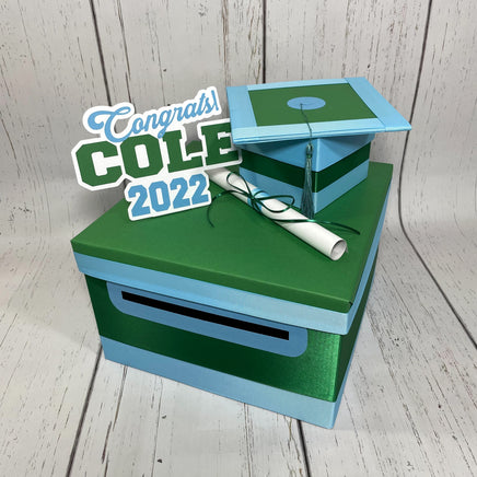 Green & Light Blue Graduation Card Box