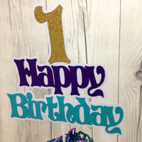 Happy Birthday Cake Topper - Purple, Teal, Gold