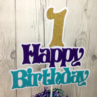 Happy Birthday Cake Topper - Purple, Teal, Gold